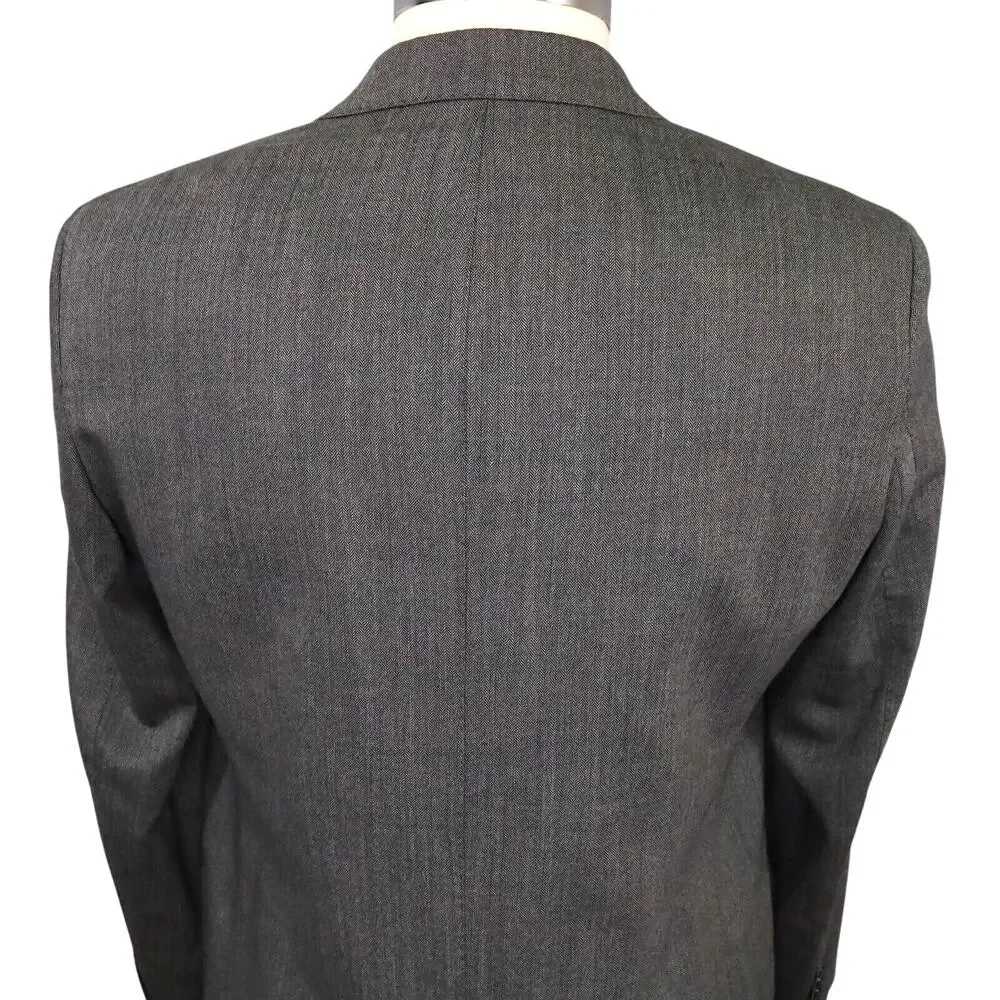 DKNY Sport Coat Mens 42L Gray Wool Herringbone Check Jacket Lined Blazer Career - Picture 10 of 16